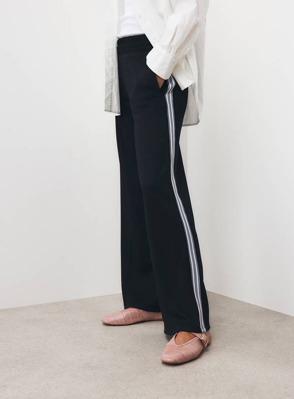Black Wide Leg Tricot Piping Joggers XL