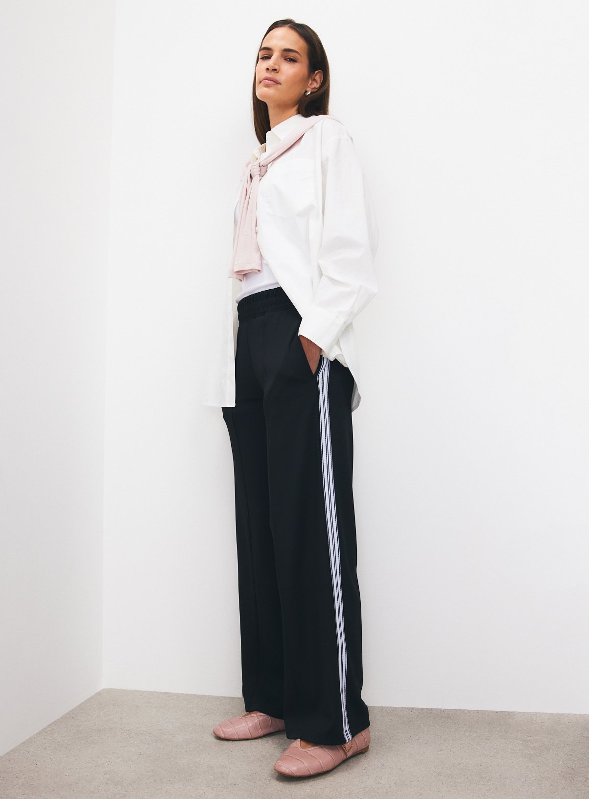 Black Wide Leg Tricot Piping Joggers M - Image 2 thumbnail