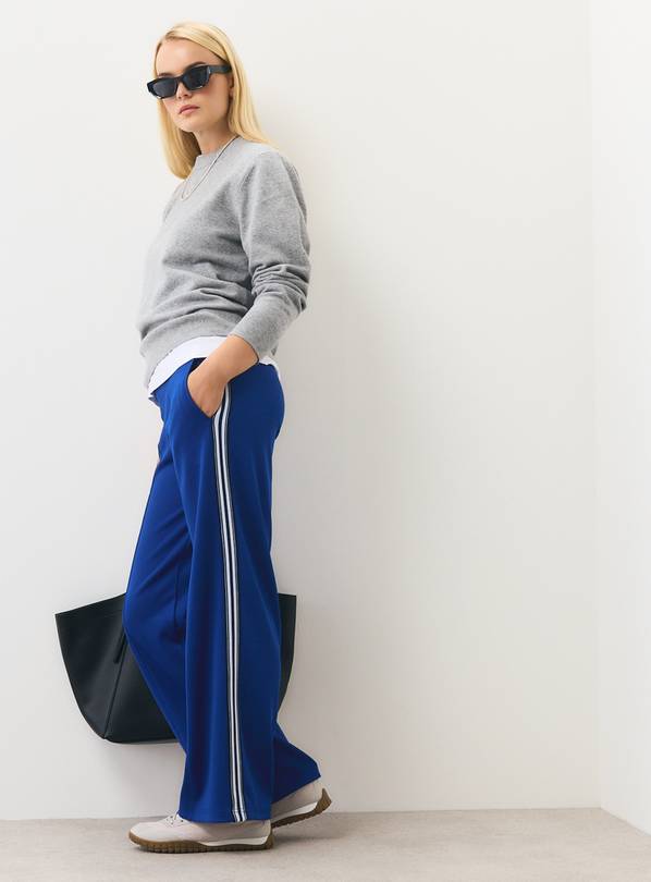 Blue Wide Leg Tricot Piping Joggers M
