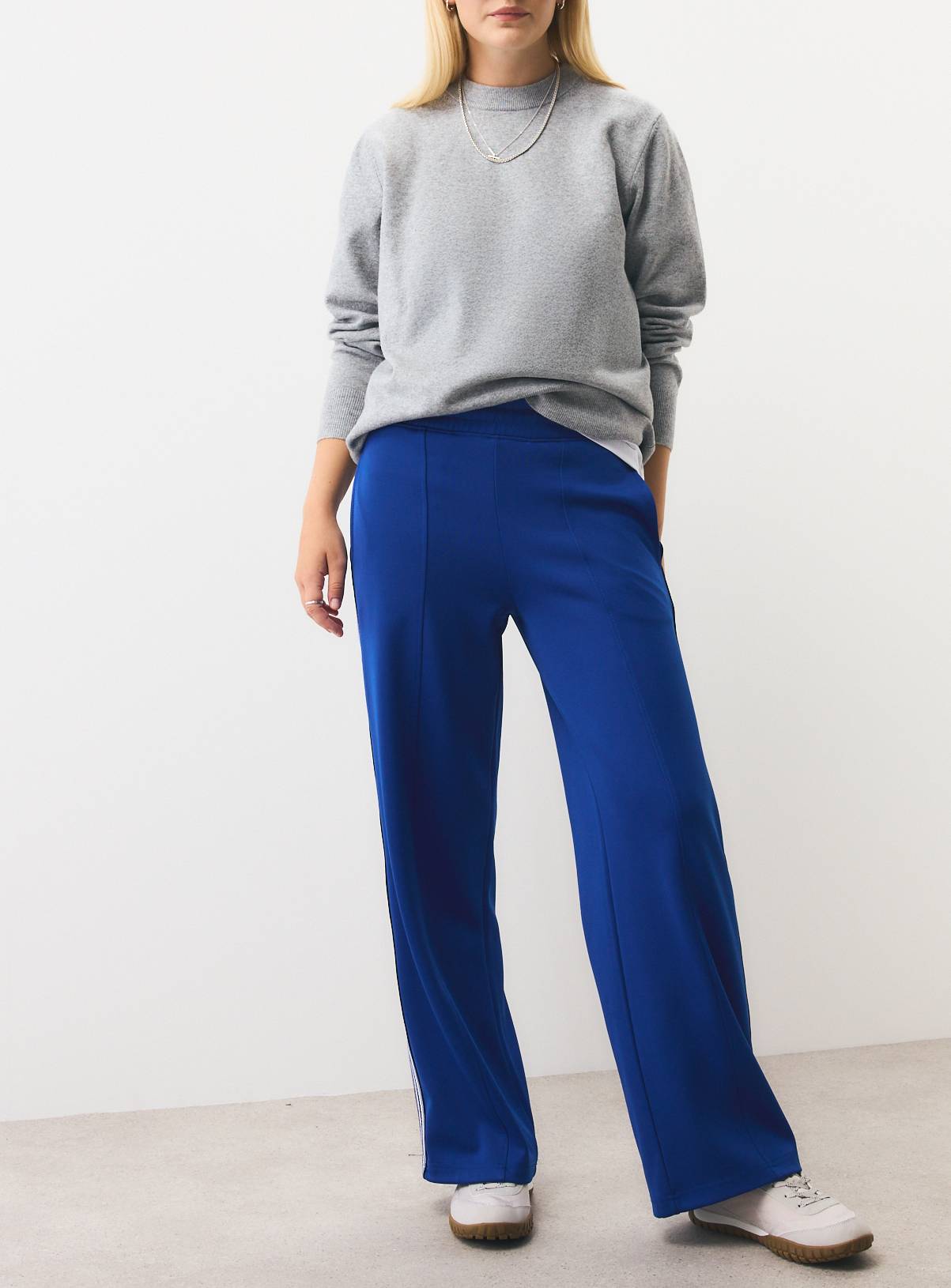 Blue Wide Leg Tricot Piping Joggers M - Image 2