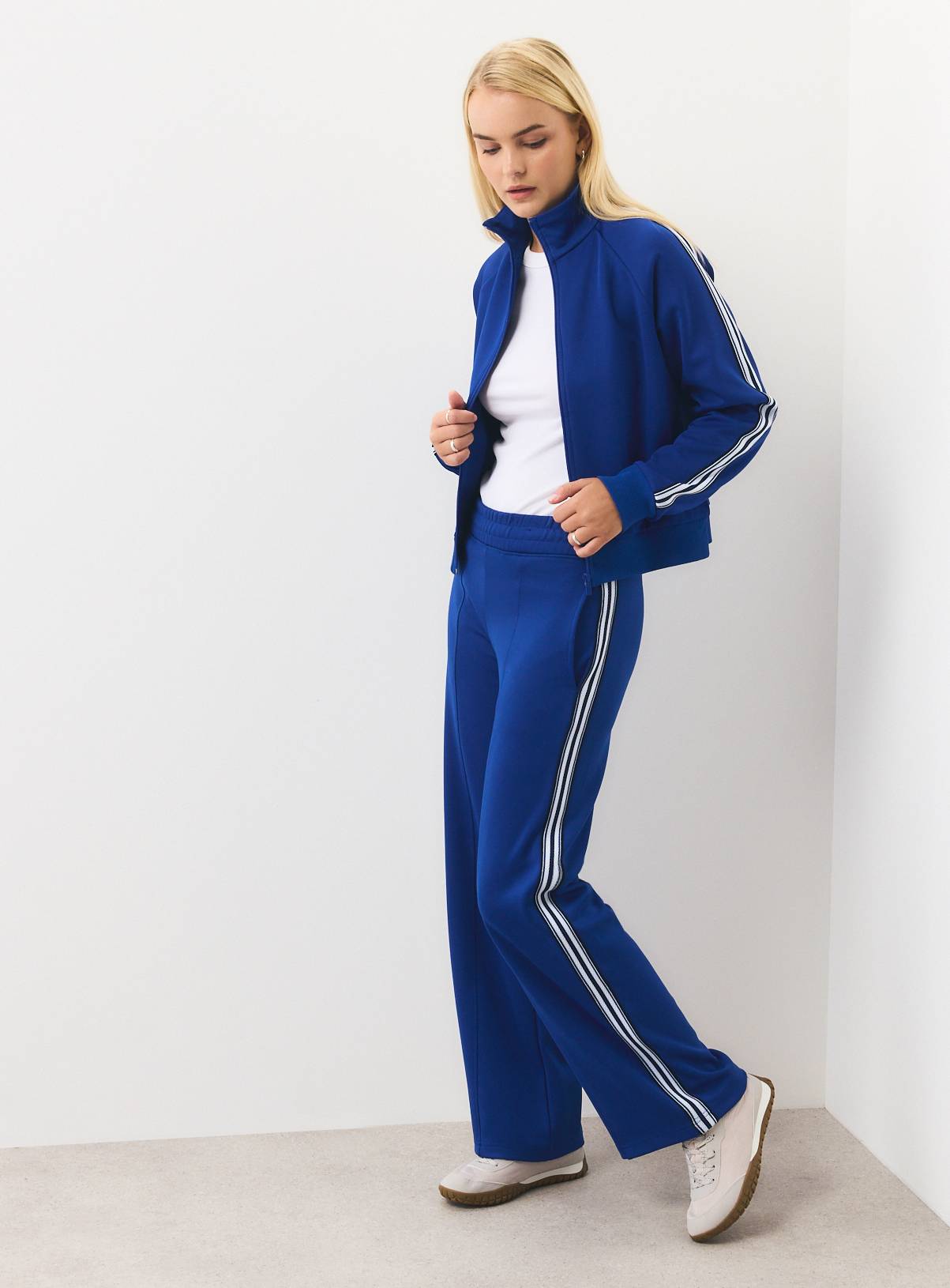 Blue Wide Leg Tricot Piping Joggers M - Image 5