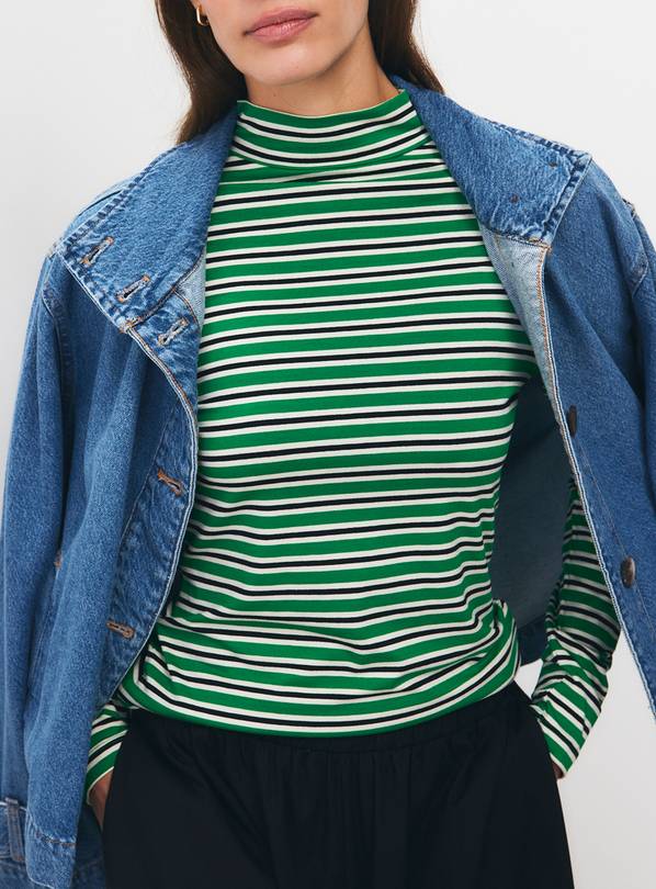 Green Rib Roll Neck Stripe Jumper 10
