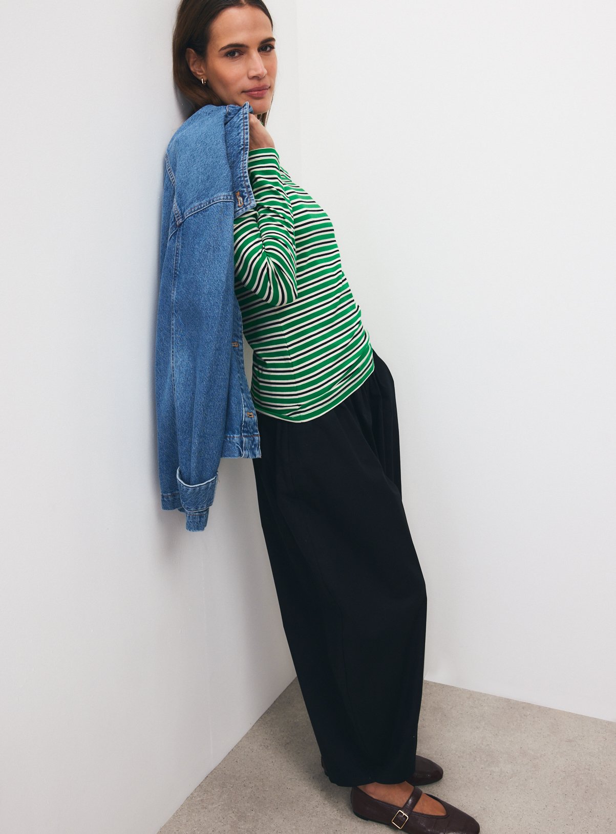 Green Rib Roll Neck Stripe Top 6 - Image 2 thumbnail