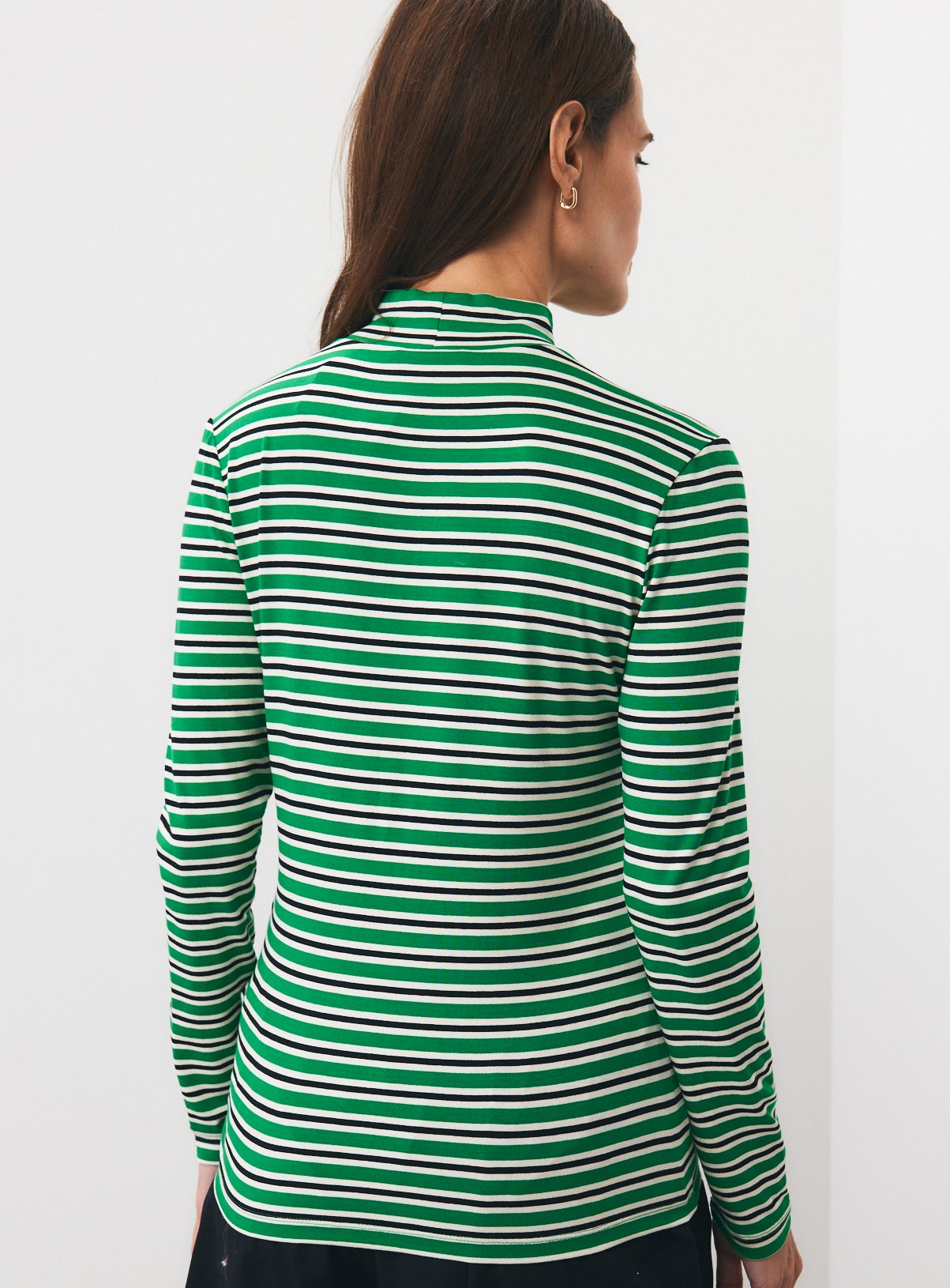 Green Rib Roll Neck Stripe Top 6 - Image 4 thumbnail