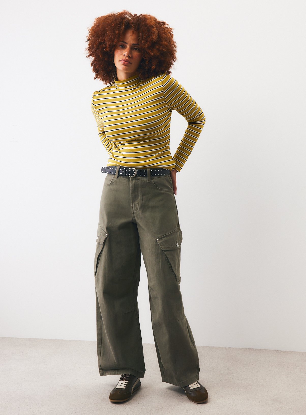 Yellow Rib Roll Neck Stripe Top 14 - Image 2 thumbnail
