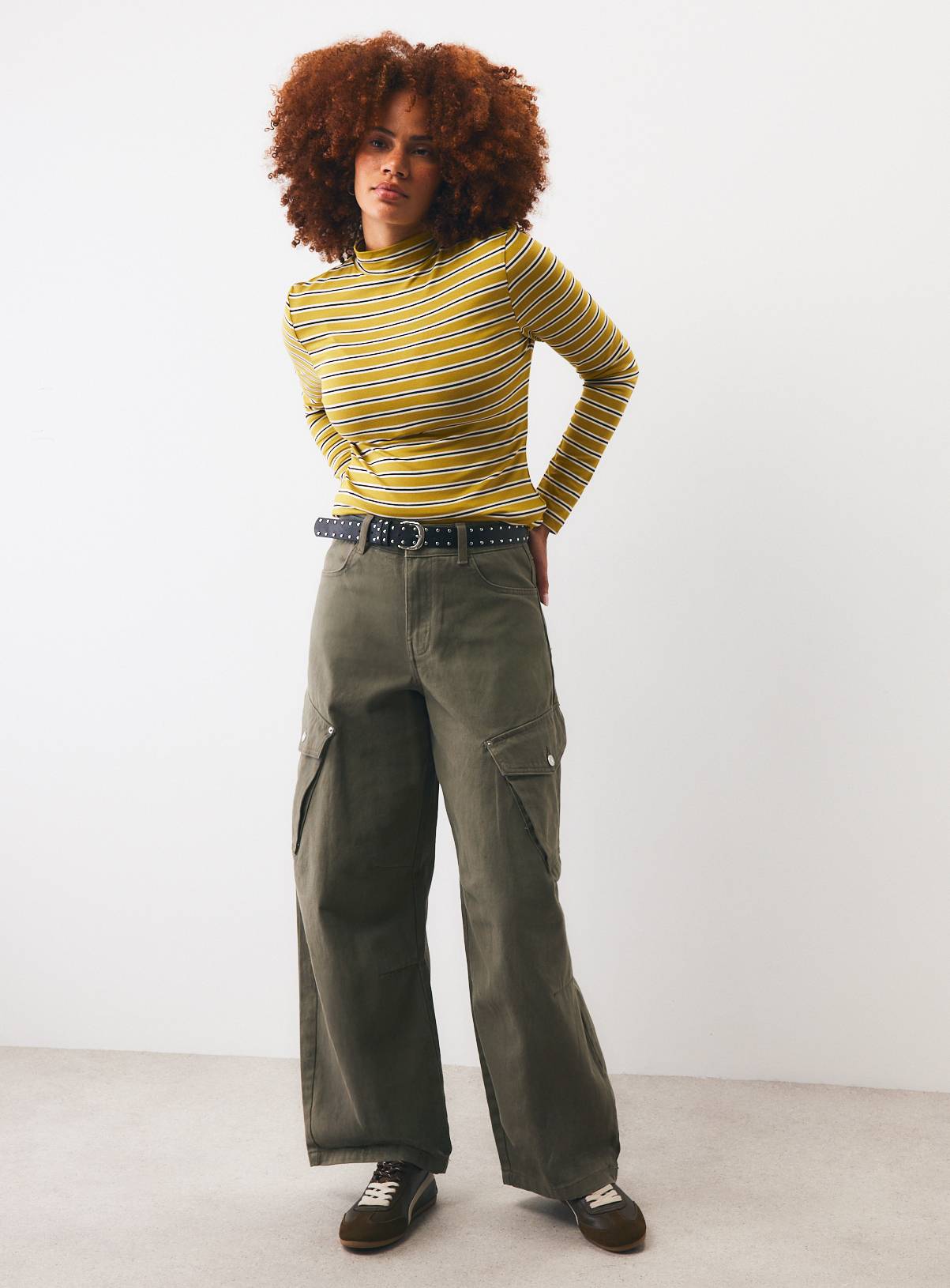 Yellow Rib Roll Neck Stripe Top 14 - Image 2