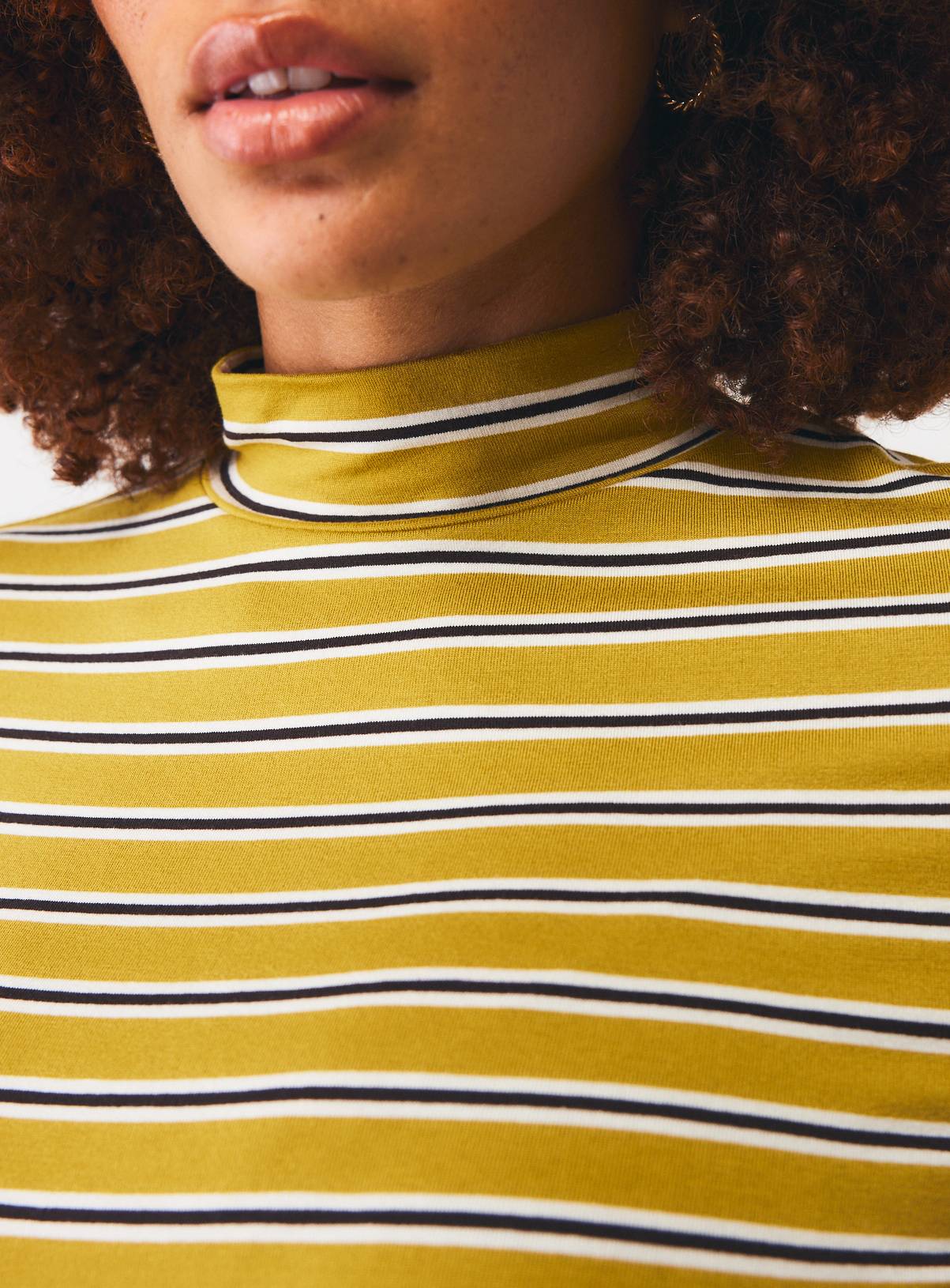 Yellow Rib Roll Neck Stripe Top 14 - Image 3