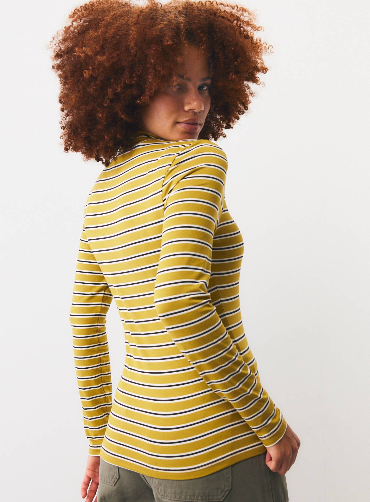 Yellow Rib Roll Neck Stripe Top 14 - Image 4