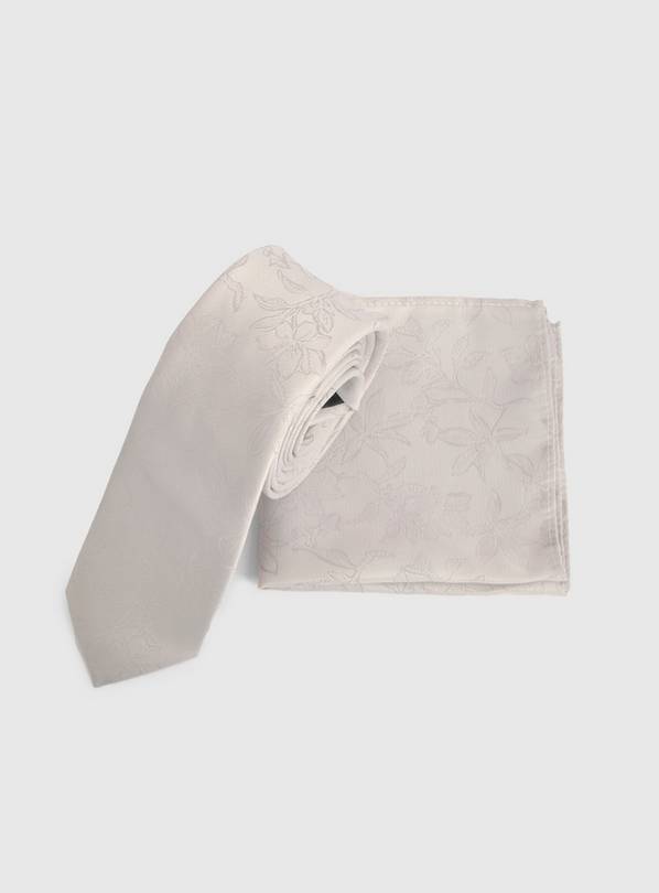 BURTON Ivory Floral Printed Tie And Pocket Square One Size