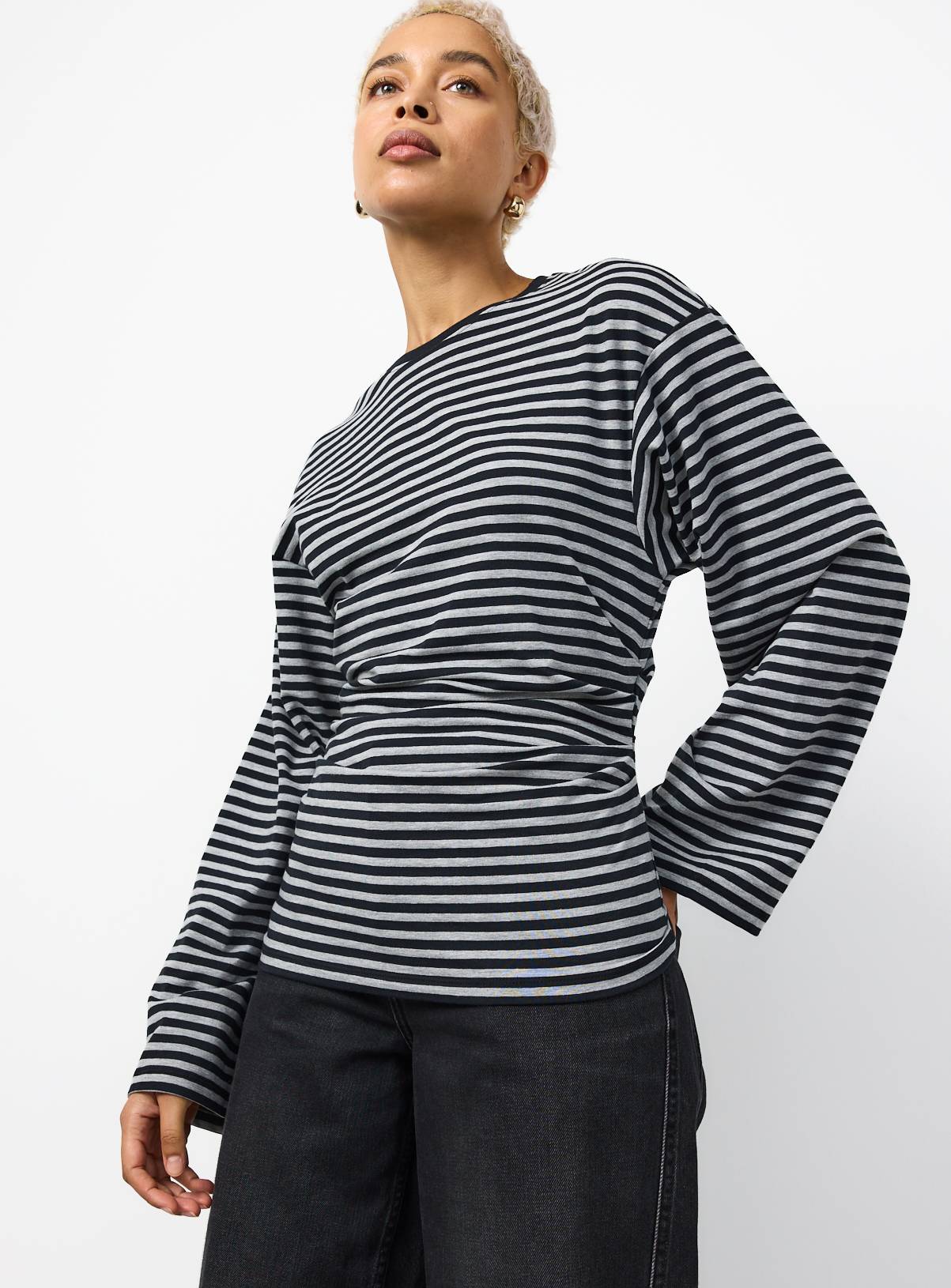 Relaxed Fit Cotton Rich Striped Long-Sleeve Top S - Image 1