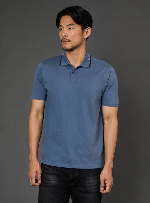 BURTON Airforce Blue Tipped Collar Polo Shirt L