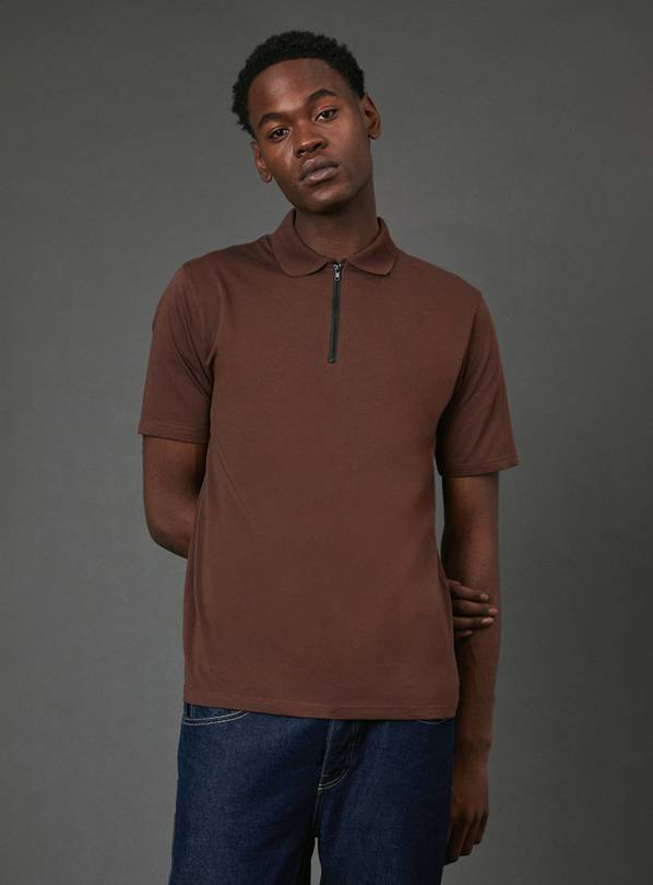 BURTON Chocolate Zip Neck Polo Shirt M