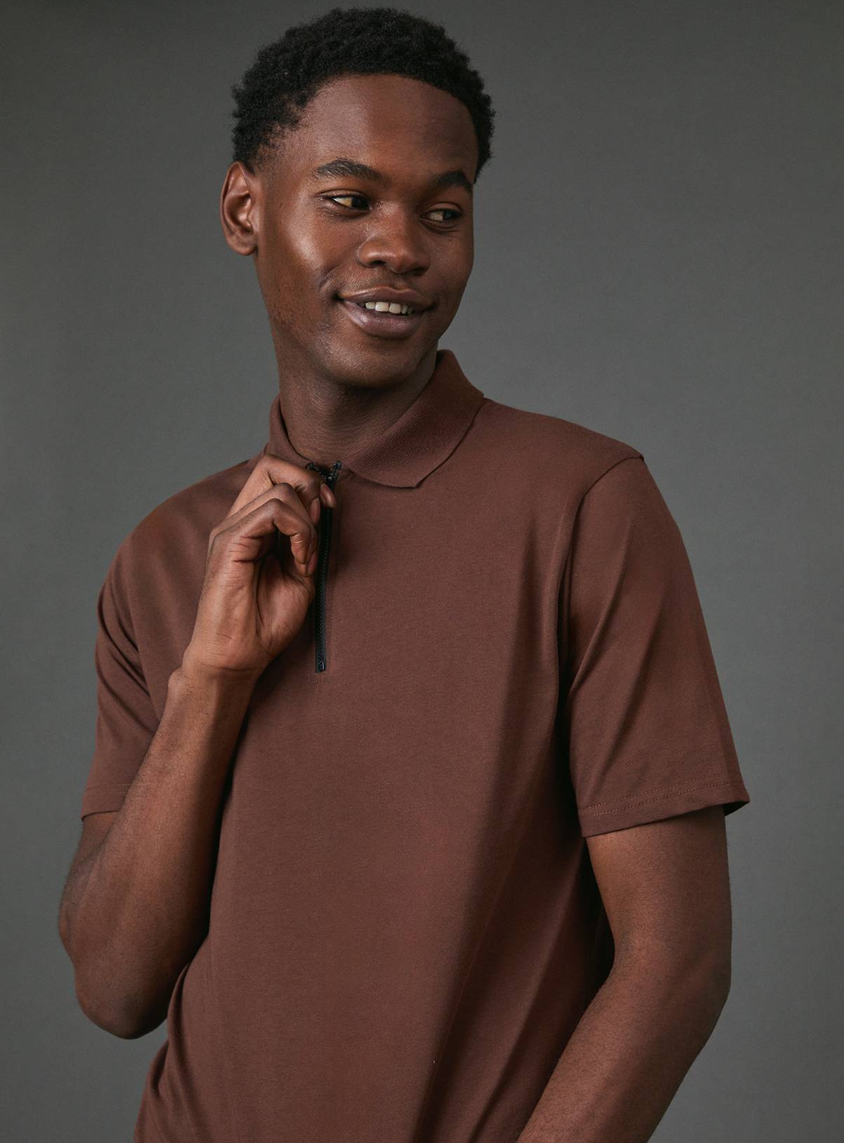 BURTON Chocolate Zip Neck Polo Shirt S - Image 3