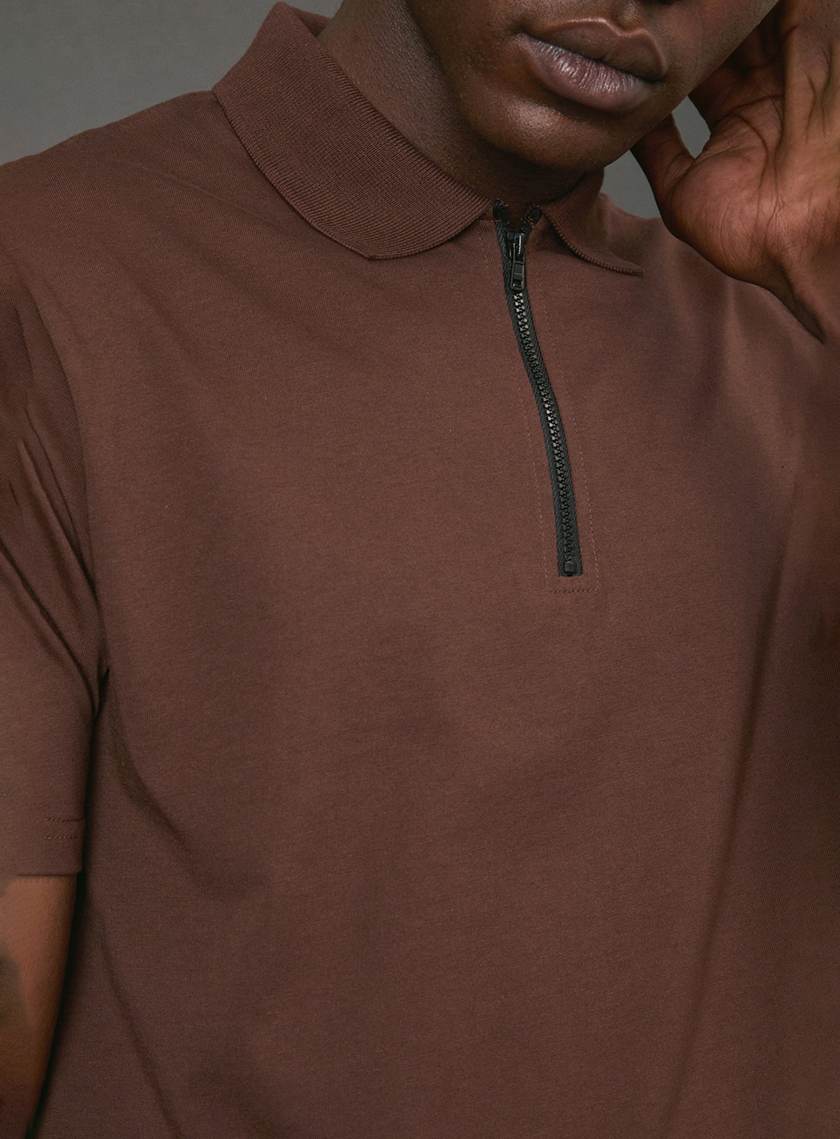 BURTON Chocolate Zip Neck Polo Shirt S - Image 4 thumbnail