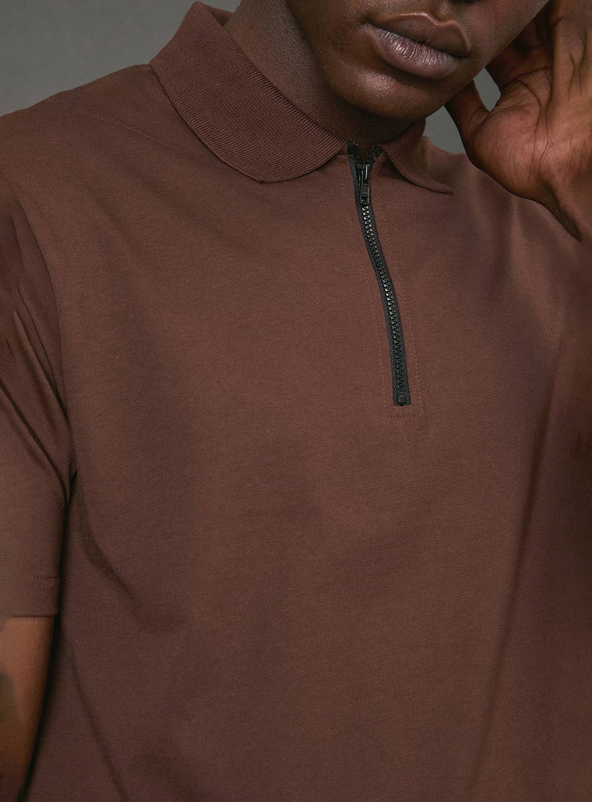 BURTON Chocolate Zip Neck Polo Shirt S - Image 4