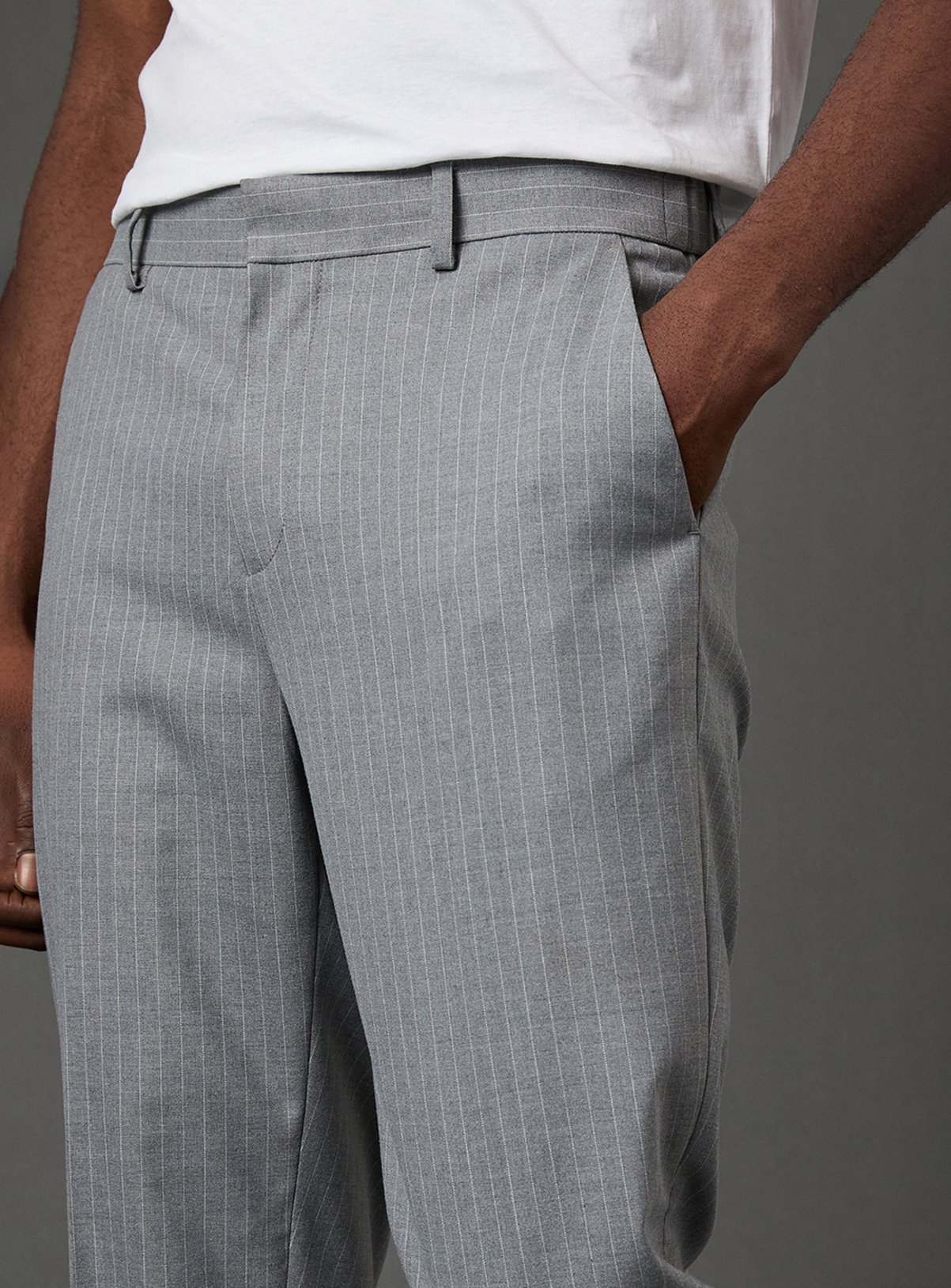 BURTON Grey Pinstripe Slim Fit Suit Trousers 36R - Image 4 thumbnail