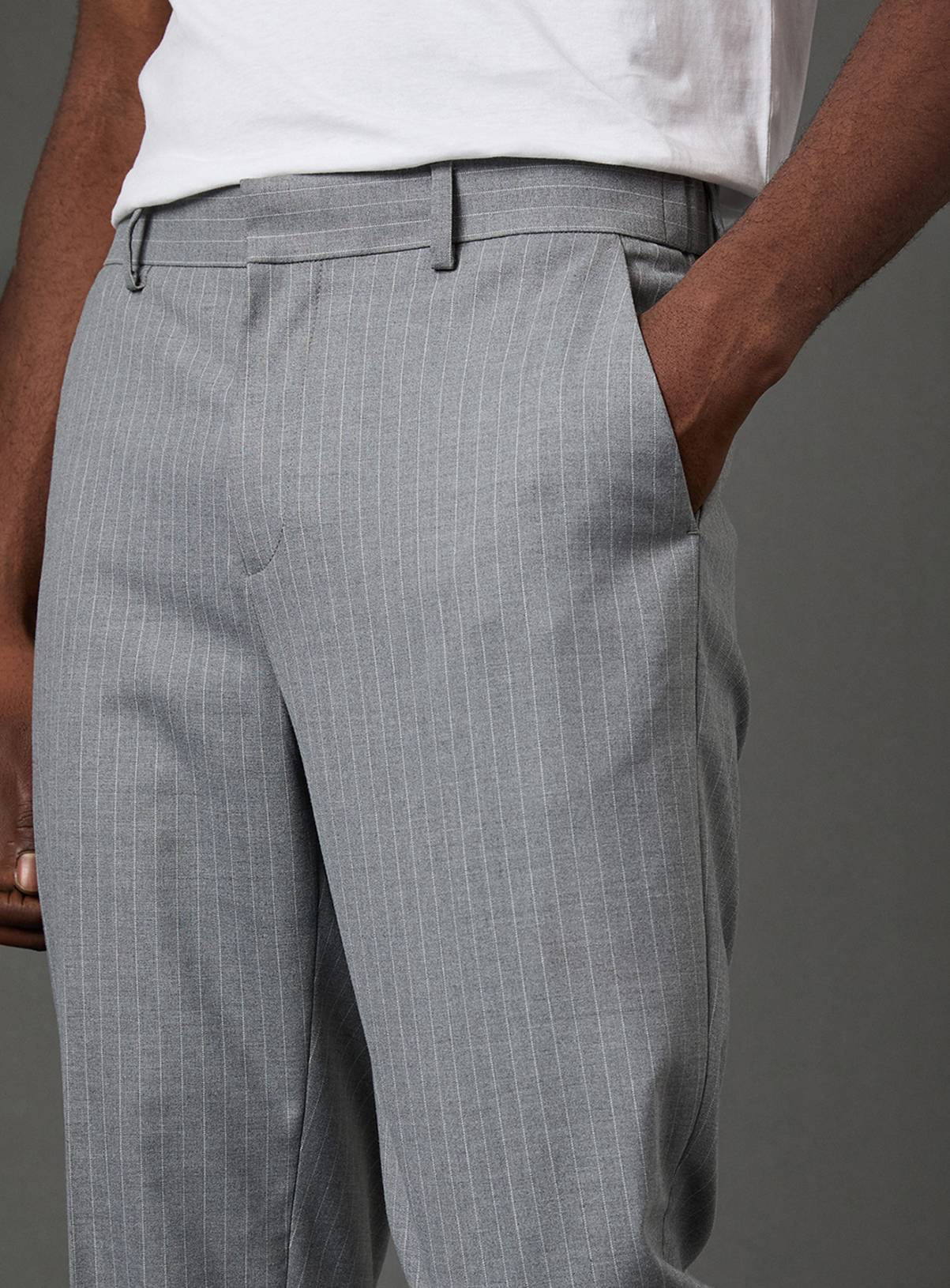 BURTON Grey Pinstripe Slim Fit Suit Trousers 36R - Image 4