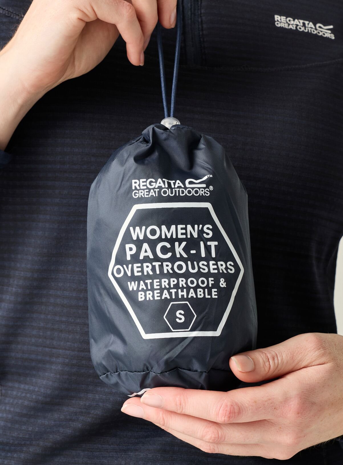 REGATTA Womens Waterproof Pack It Over Trousers Navy L - Image 4 thumbnail