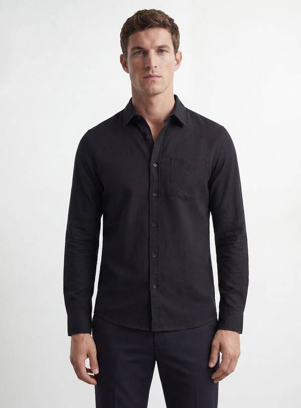 BURTON Black Linen Blend Long Sleeve Shirt S