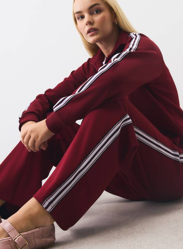 Red Wide Leg Tricot Piping Joggers XL