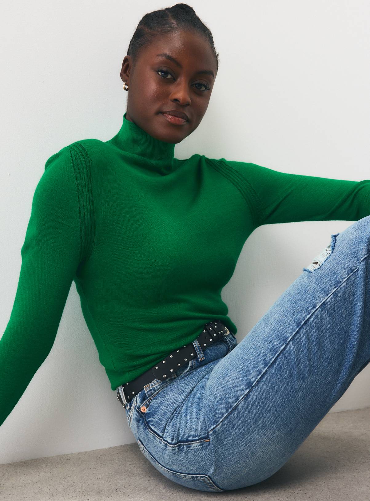 Green Super Fine Knit Roll Neck Jumper L - Image 1