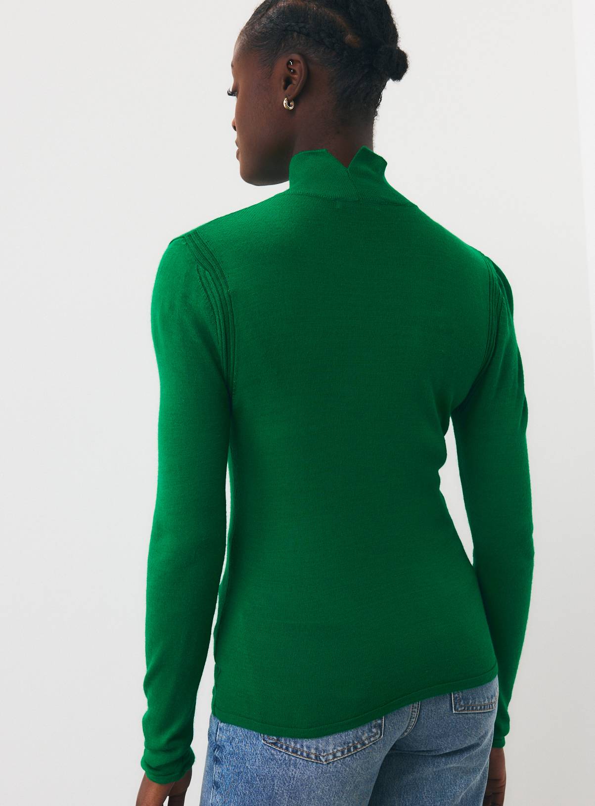 Green Super Fine Knit Roll Neck Jumper L - Image 3