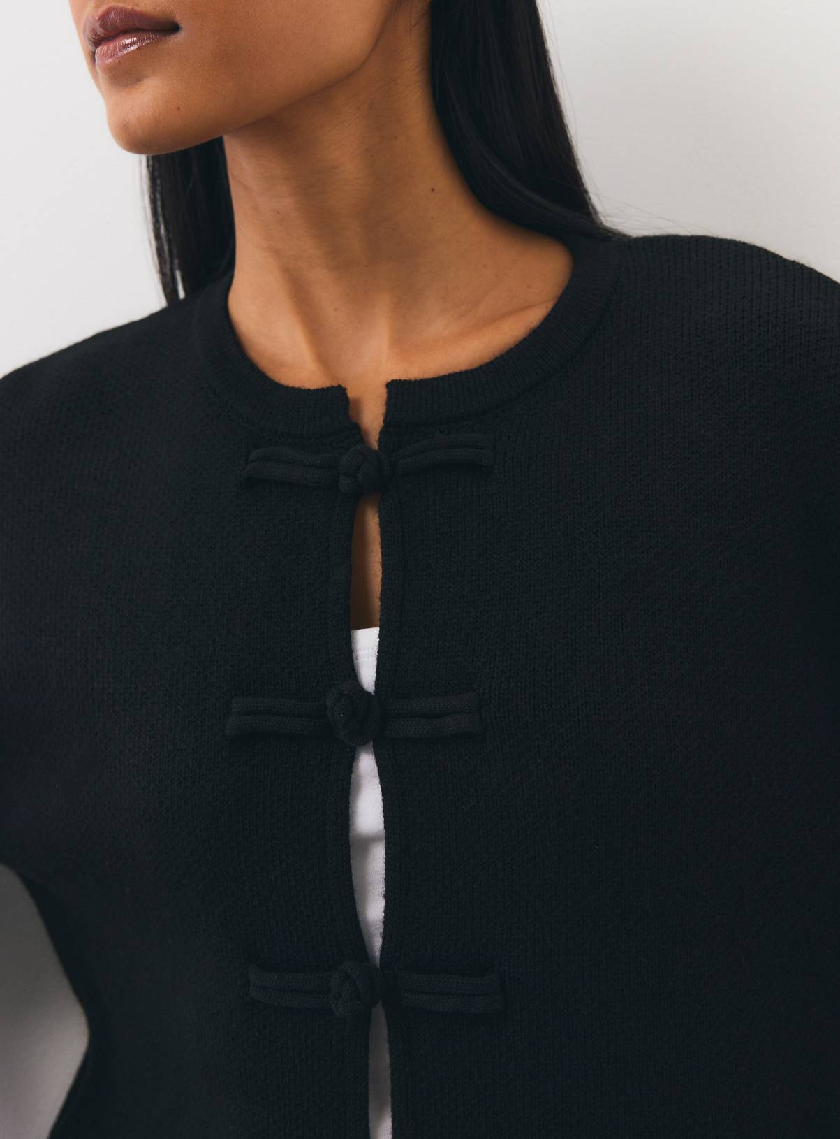 Black Frogging Trim Knitted Jacket M - Image 3