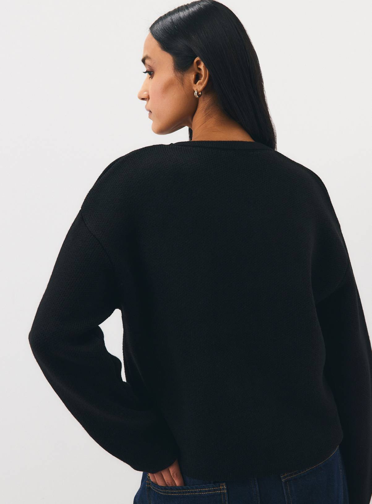 Black Frogging Trim Knitted Jacket M - Image 4