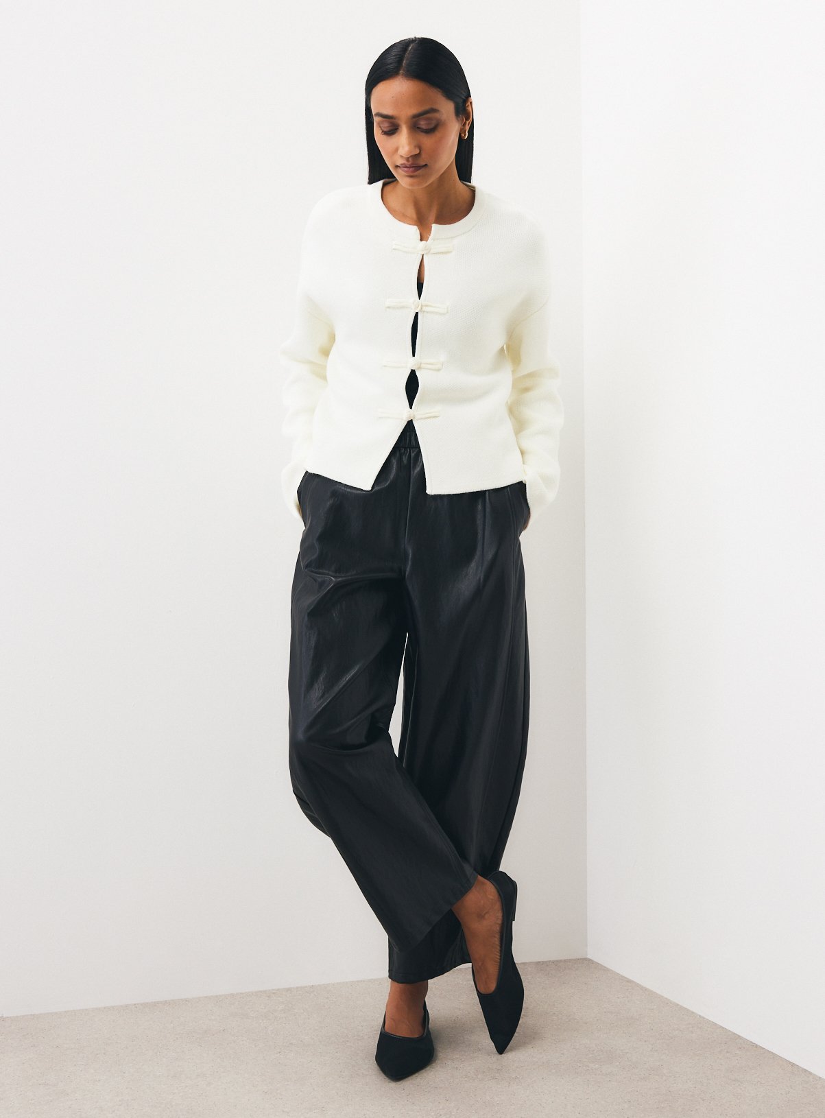 Cream Frogging Trim Knitted Jacket XL - Image 2 thumbnail