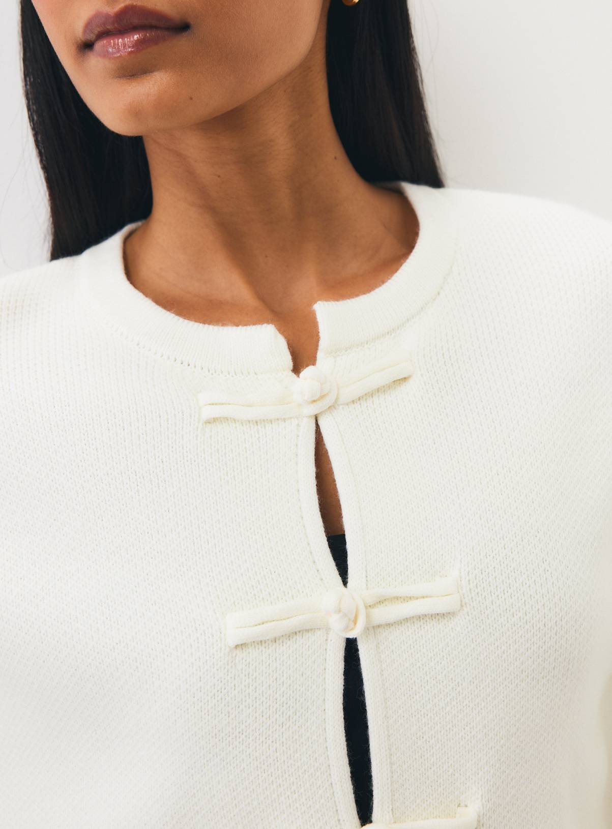 Cream Frogging Trim Knitted Jacket XL - Image 3