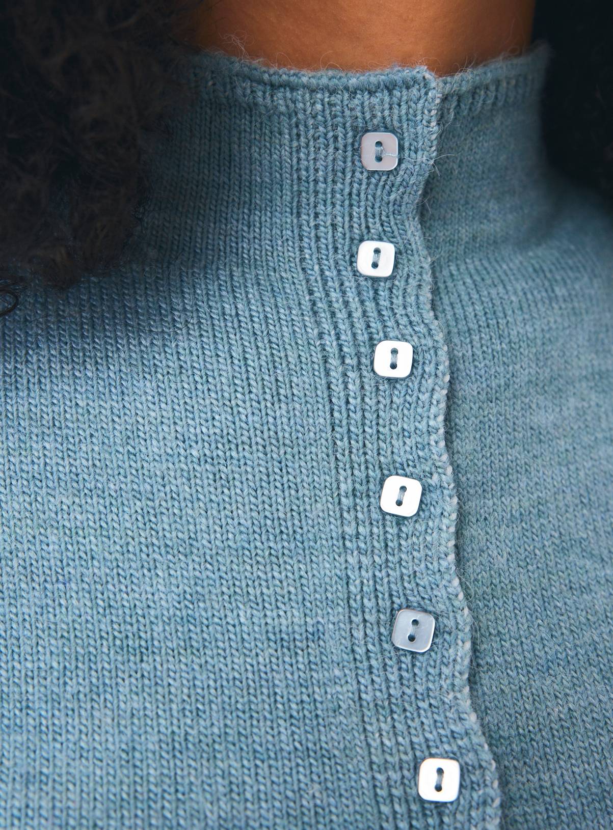 Blue Funnel Neck Knitted Cardigan S - Image 3