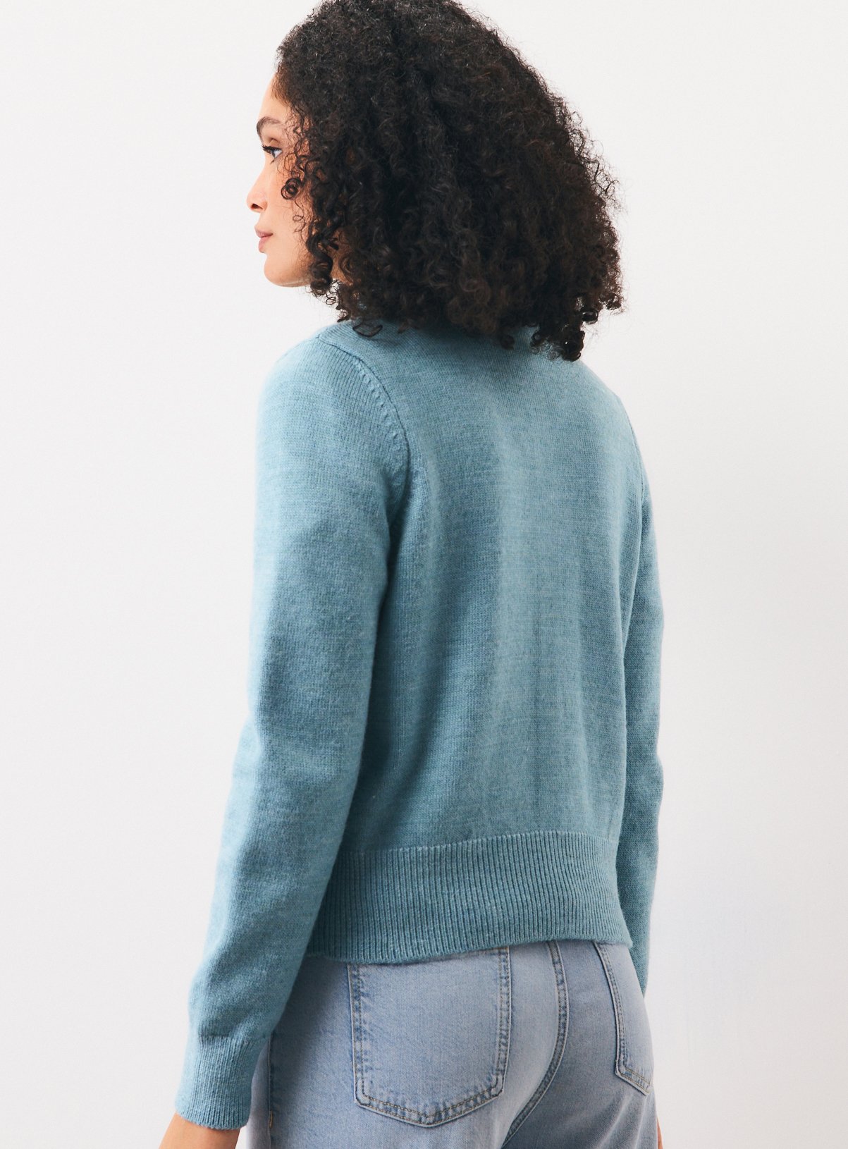 Blue Funnel Neck Knitted Cardigan S - Image 4 thumbnail
