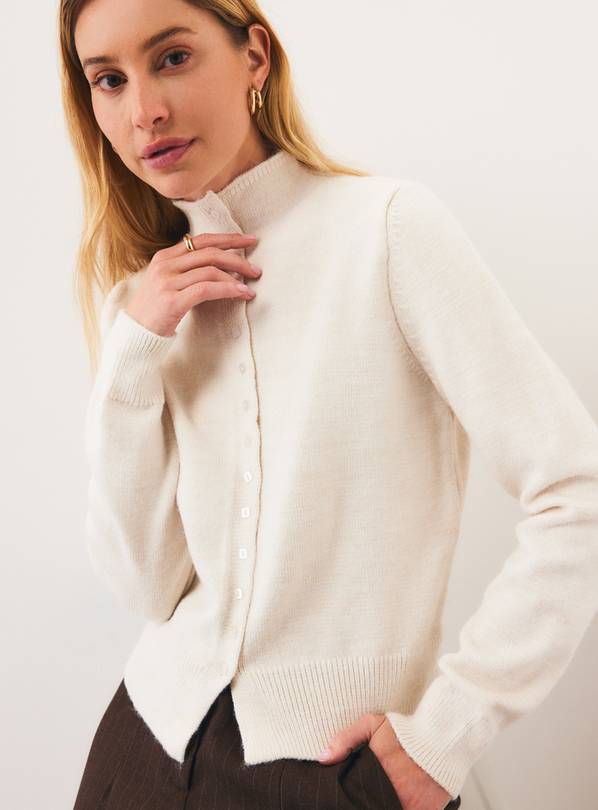 Cream Funnel Neck Knitted Cardigan XS