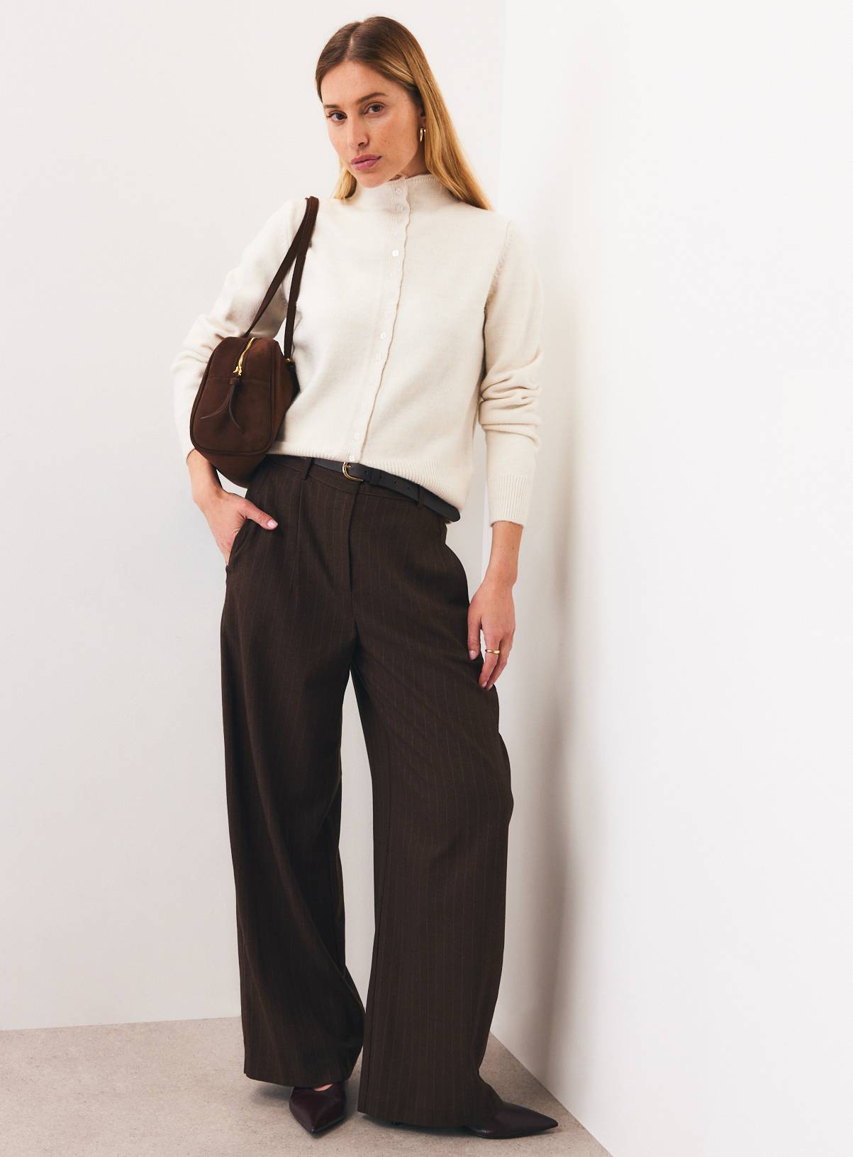 Cream Funnel Neck Knitted Cardigan XS - Image 2