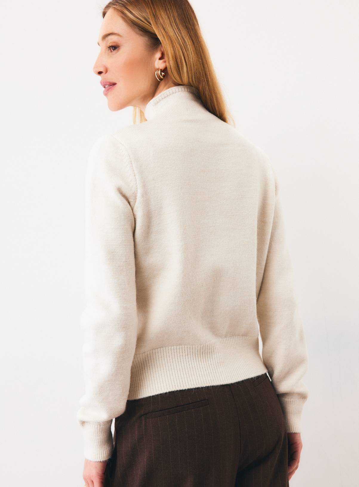 Cream Funnel Neck Knitted Cardigan XS - Image 4