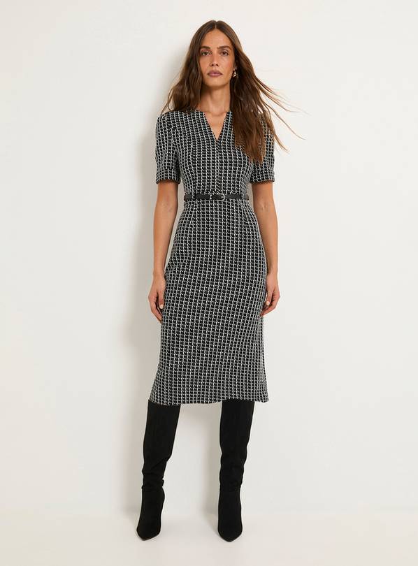 WALLIS Check Ponte Belted Midi Dress 14