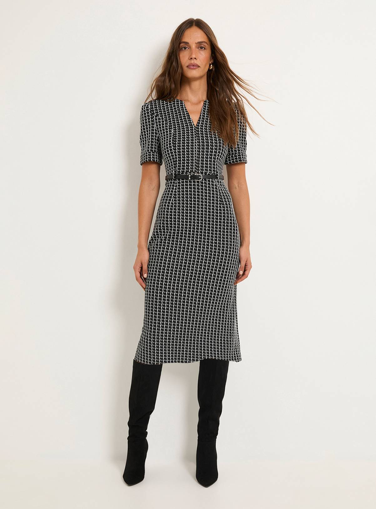 WALLIS Check Ponte Belted Midi Dress 18 - Image 1