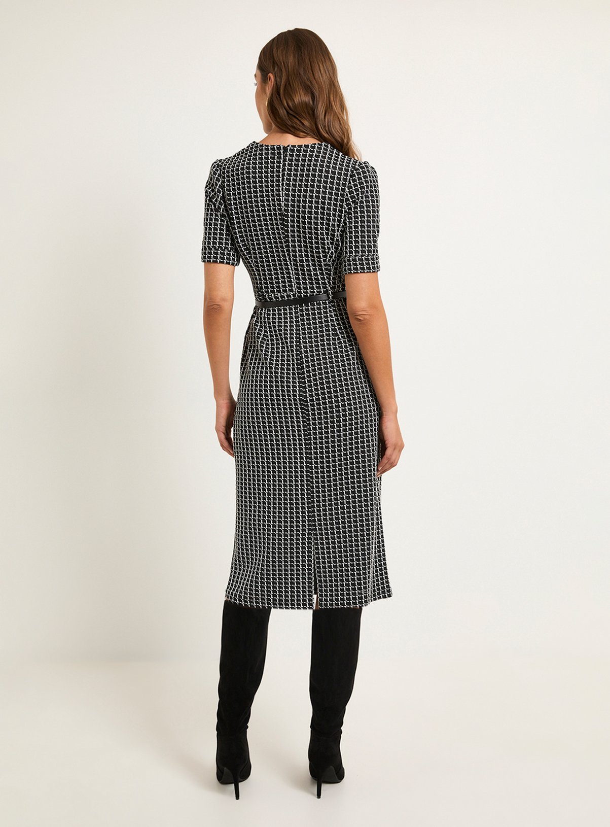 WALLIS Check Ponte Belted Midi Dress 18 - Image 3 thumbnail