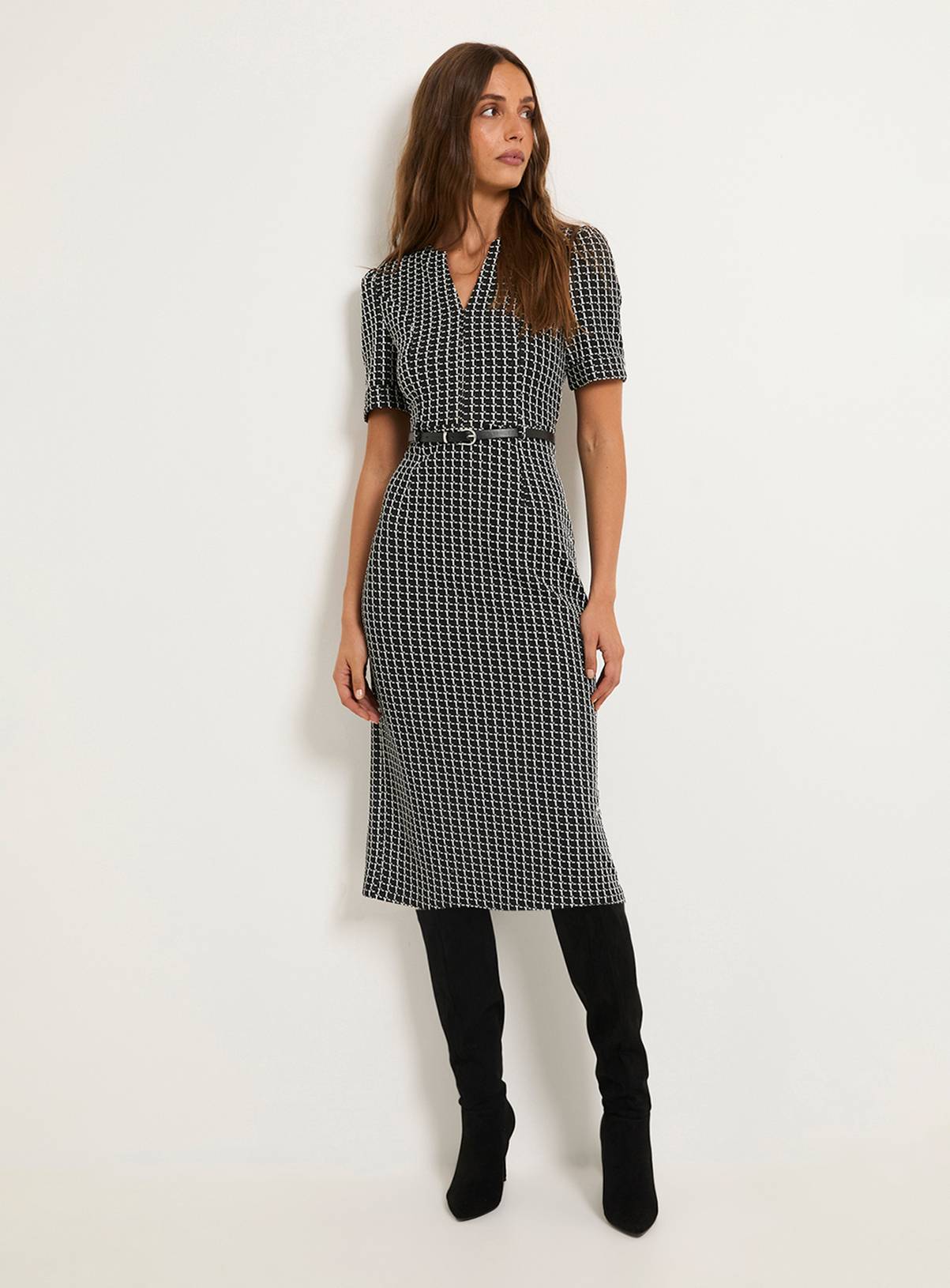 WALLIS Check Ponte Belted Midi Dress 18 - Image 5