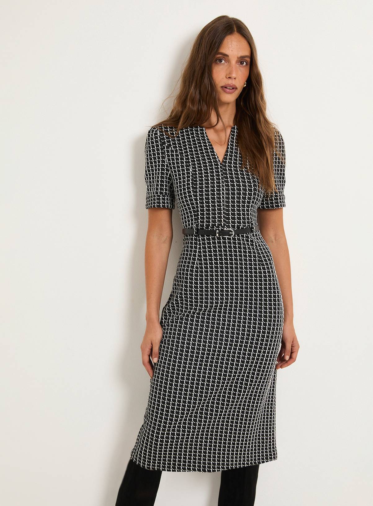 WALLIS Check Ponte Belted Midi Dress 18 - Image 6