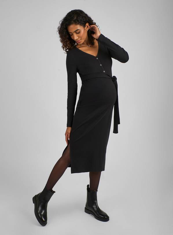 JOJO MAMAN BÉBÉ Ribbed Maternity Popper Front Dress S