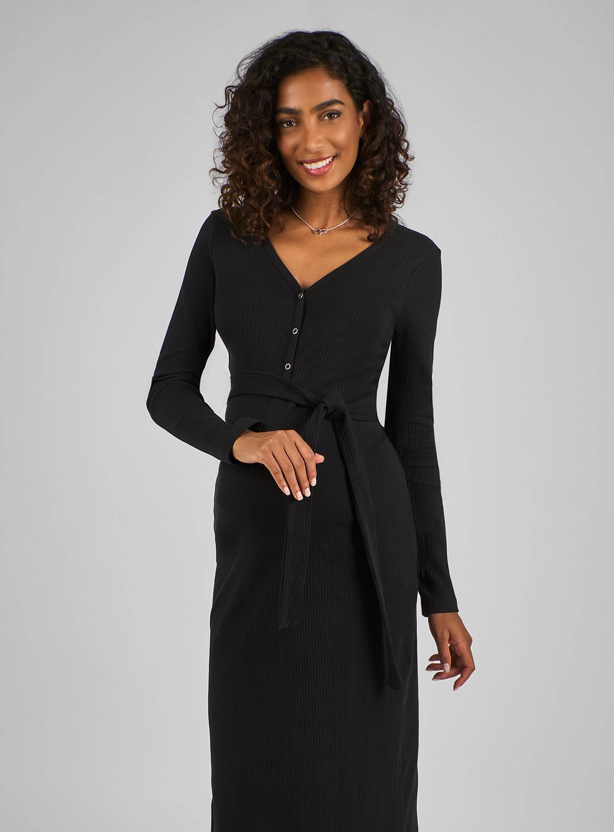 JOJO MAMAN BÉBÉ Ribbed Maternity Popper Front Dress Black S - Image 3