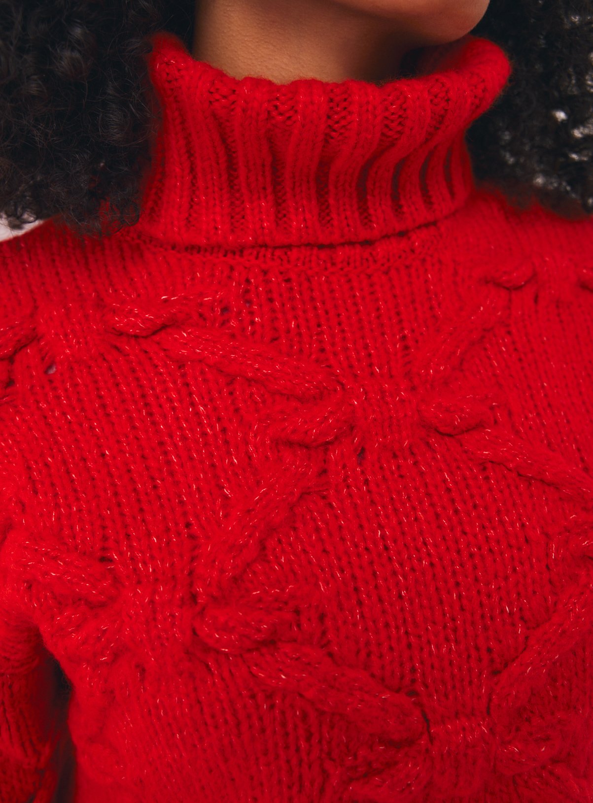 Red Diamond Pattern Knitted Roll Neck Sweater L - Image 3 thumbnail