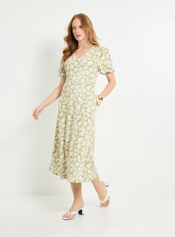 WALLIS Fan Print Jersey Puff Sleeve Midi Dress 10