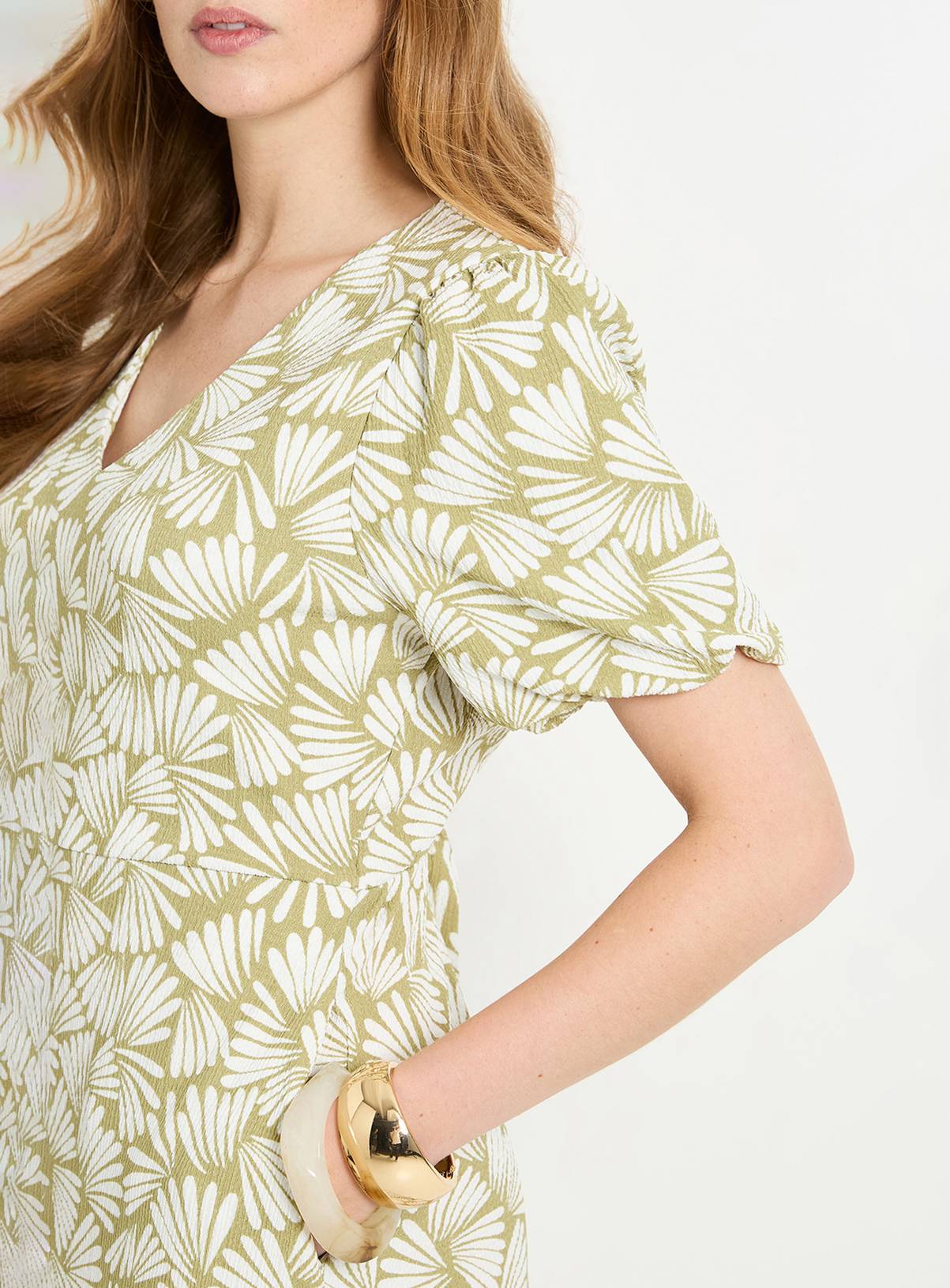 WALLIS Fan Print Jersey Puff Sleeve Midi Dress 8 - Image 2