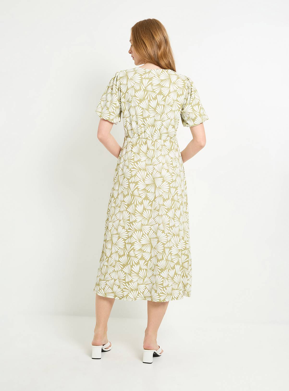 WALLIS Fan Print Jersey Puff Sleeve Midi Dress 8 - Image 3