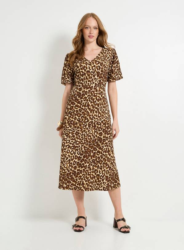 WALLIS Leopard Print Jersey Puff Sleeve Midi Dress 16