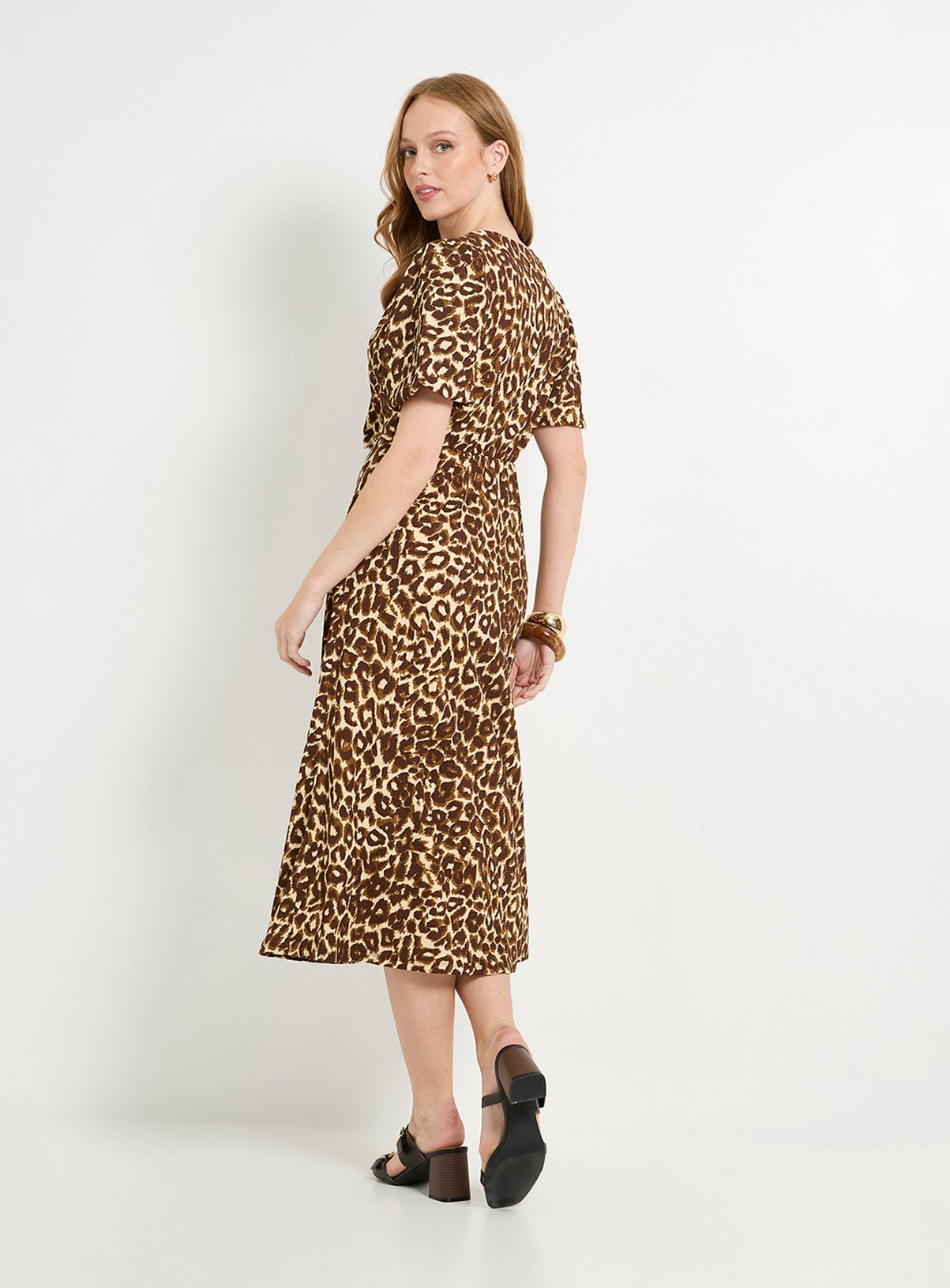 WALLIS Leopard Print Jersey Puff Sleeve Midi Dress 12 - Image 3 thumbnail