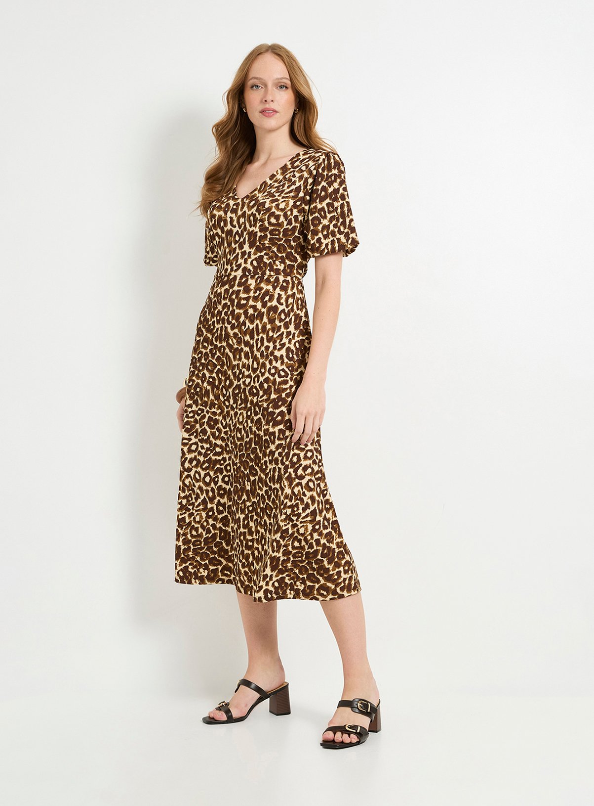 WALLIS Leopard Print Jersey Puff Sleeve Midi Dress 12 - Image 5 thumbnail