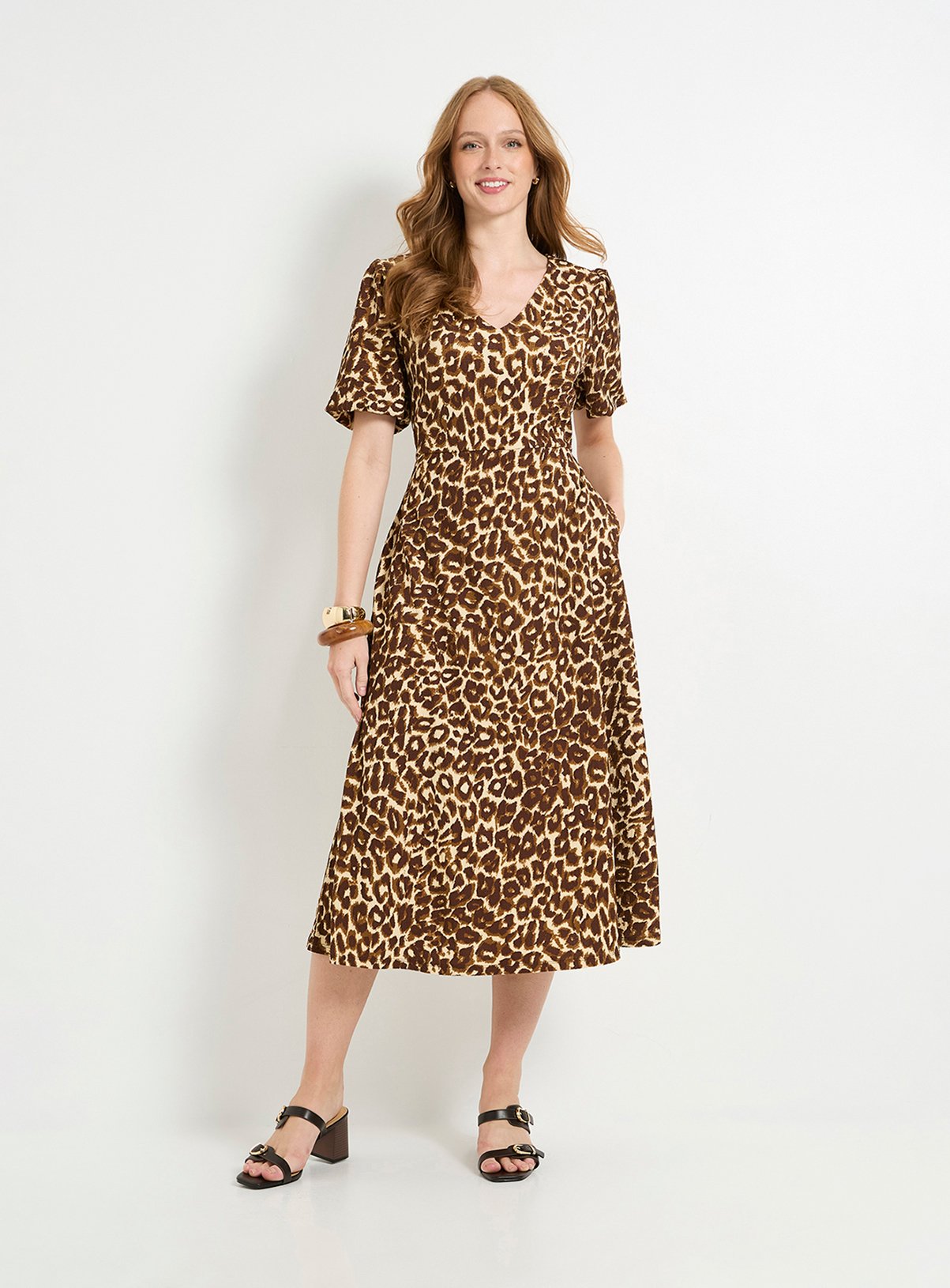 WALLIS Leopard Print Jersey Puff Sleeve Midi Dress 12 - Image 6 thumbnail